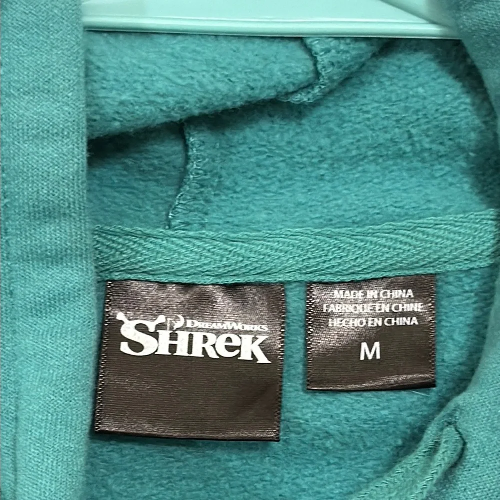 Shrek Beware Ogre Men's Sweatshirt Hoodie Double Sided Graphics Teal Size M